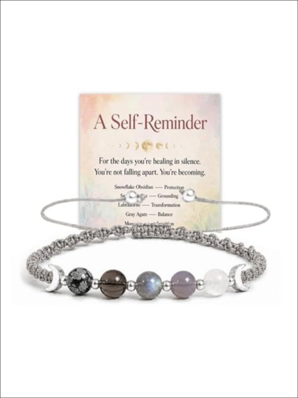 Moon Phases Crystal Healing Bracelet Natural Stone Beaded Adjustable Spiritual